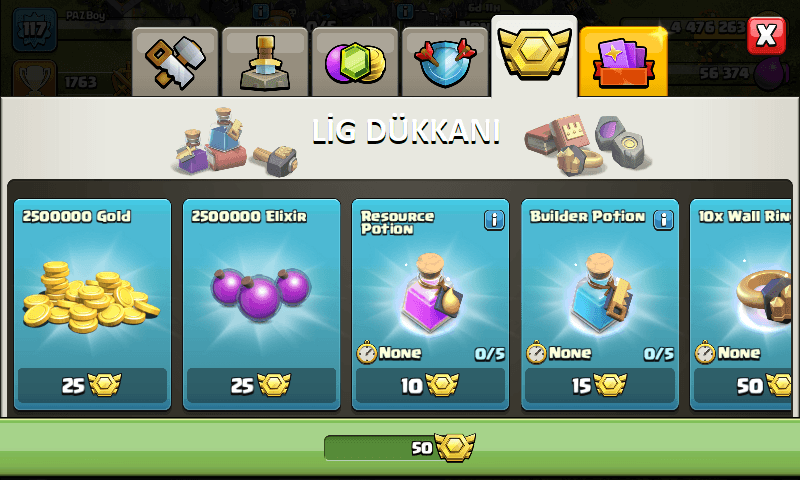 Clash of Clans Lig Dükkanı