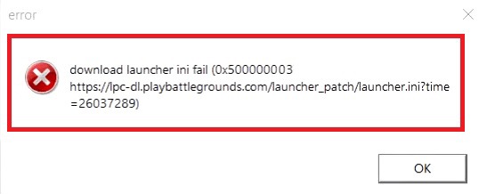 PUBG lite download launcher ini fail (0x500000003) 