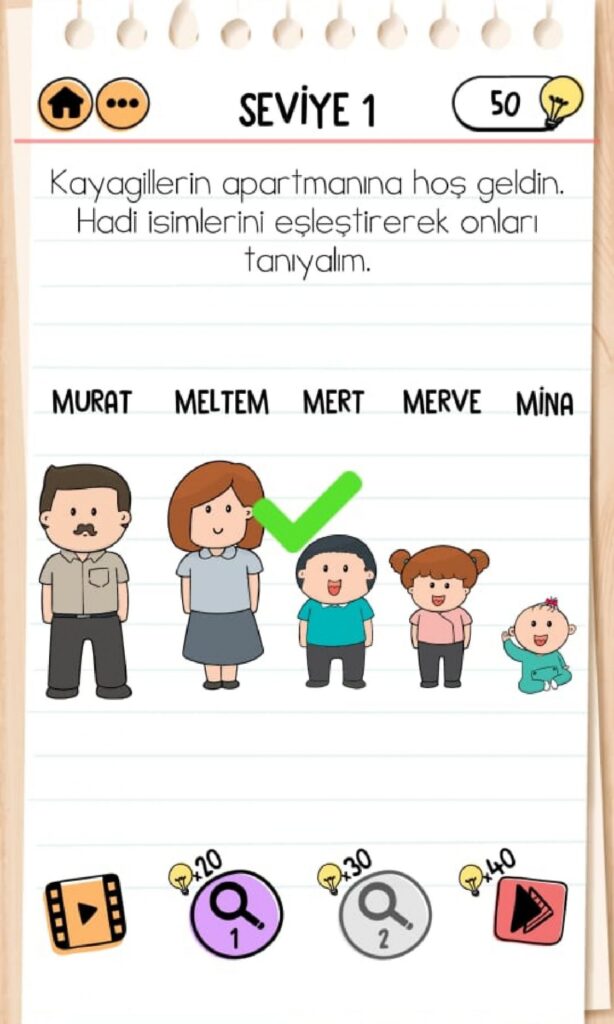 Brain Test 2 Cevapları: Bizim Aile - Seviye 1