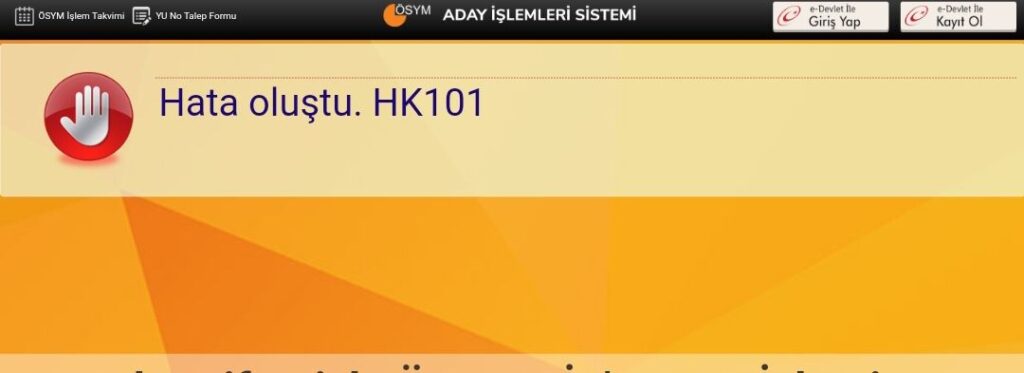  ÖSYM Hata Oluştu hk101 Hatası Çözümü