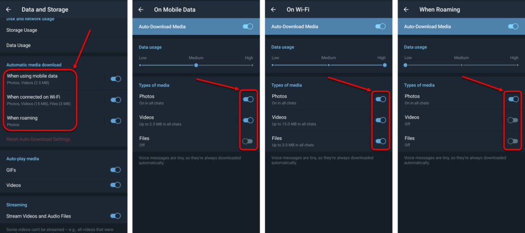 Telegram da Sadece Video, Gif veya Fotoğrafların Otomatik İndirilmesini de Durdurabilirsiniz. 