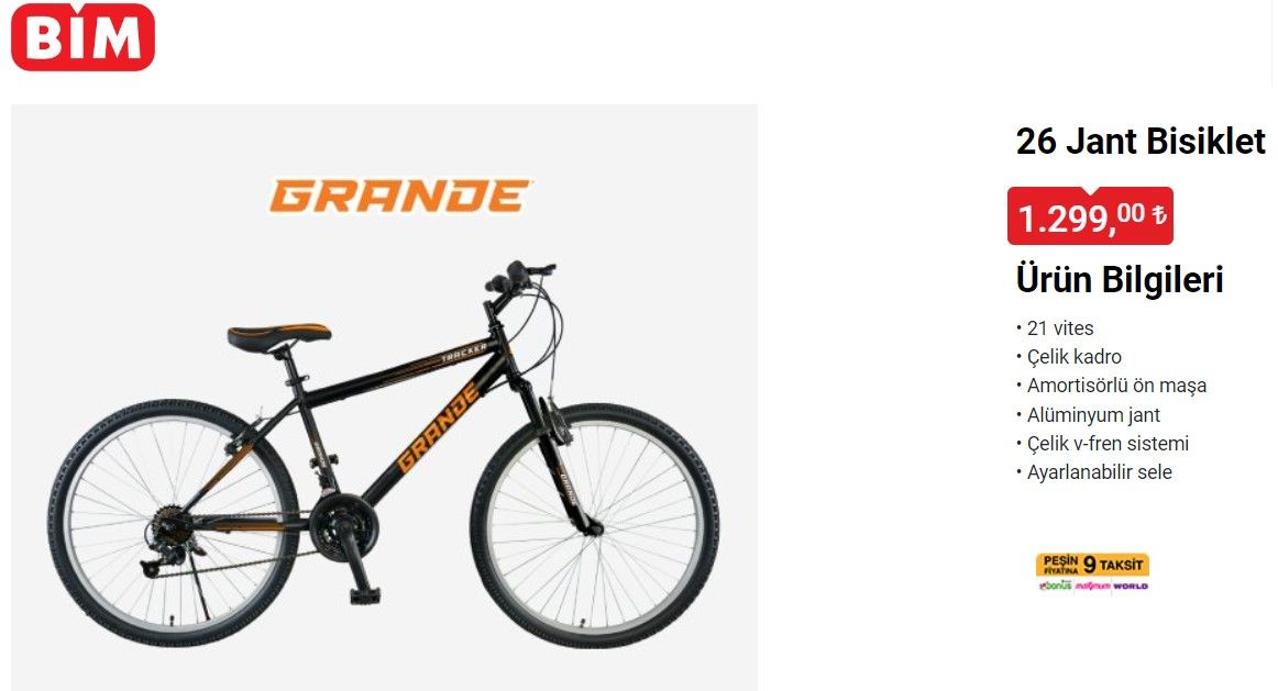 BİM Grande 26 Jant Bisiklet Fiyatı ve Yorumları (2022)